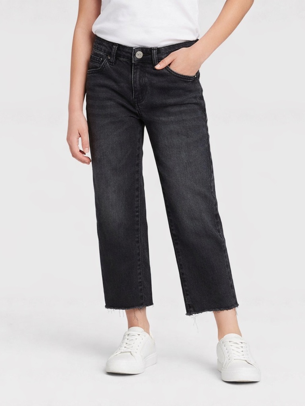 Art Class Black Cropped Straight Leg Raw Hem Jeans Girls Size 10